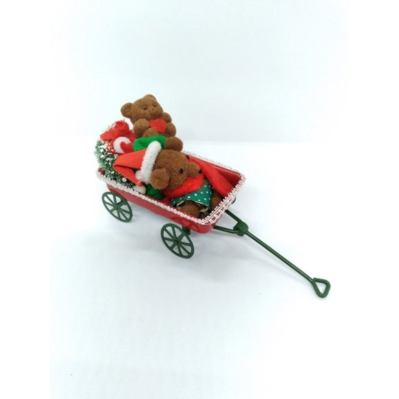 Vintage 1986 Applause Teddy Bears in a Wagon Christmas Miniatures Ornament - Picture 1 of 11